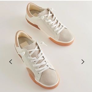 🌸 Dolce Vita Zina Leather Suede Sneaker White Tan w Box size 8.5